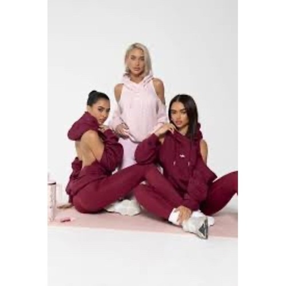 Aqilla Flex Hoodie Wine Cold Shoulder Open Back Sweatshirt XS/S New MSRP $128 - Picture 8 of 8